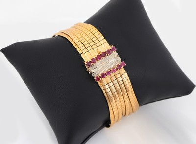 Image 18 kt Gold Rubin-Armband, 1960er Jahre, GG 750/000, qualitätvolle Verarbeitung, ...