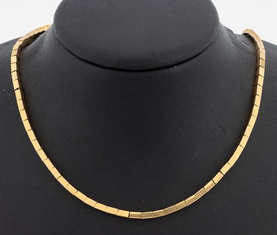 Image 18 kt Gold Collier, GG 750/000, Quader auf Draht aufgezogen, L. ca. 45.5 cm, ...