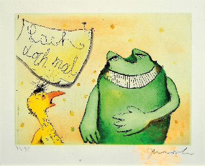 27128615k - Janosch, d.i. Horst Eckert, geb. 1931 Hindenburg, Farbradierung ´Lach doch mal´, Ed. ...