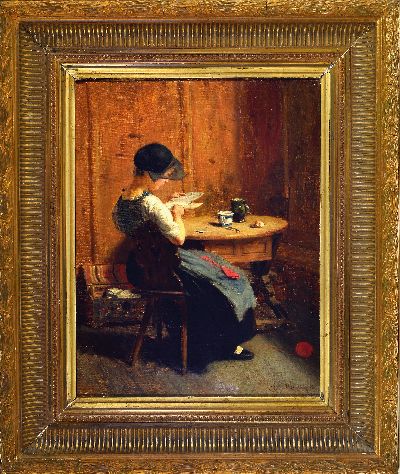 27128618k - Otto Rauth, 1862 Heilbronn-1922 Hannover, Interieur mit Mädchen beim lesen eines ...