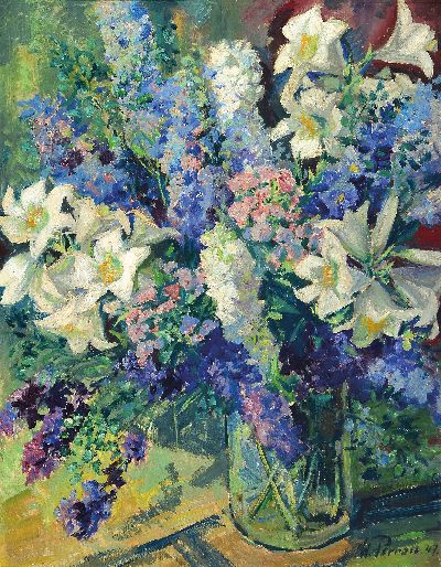 Image Walter Perron, 1895-1970 Frankenthal/Pfalz, großes Blumenstillleben mit Rittersporn und ...