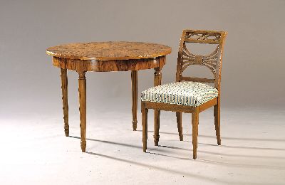Image Sitzgruppe bestehend aus einem Tisch und 5 Biedermeier Stühlen, 19.Jh., Tisch später ...