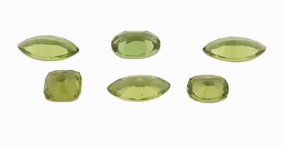 27128675a - Konvolut 6 lose Peridots zus. ca. 16.90 ct, versch. Schliffformen und Größen