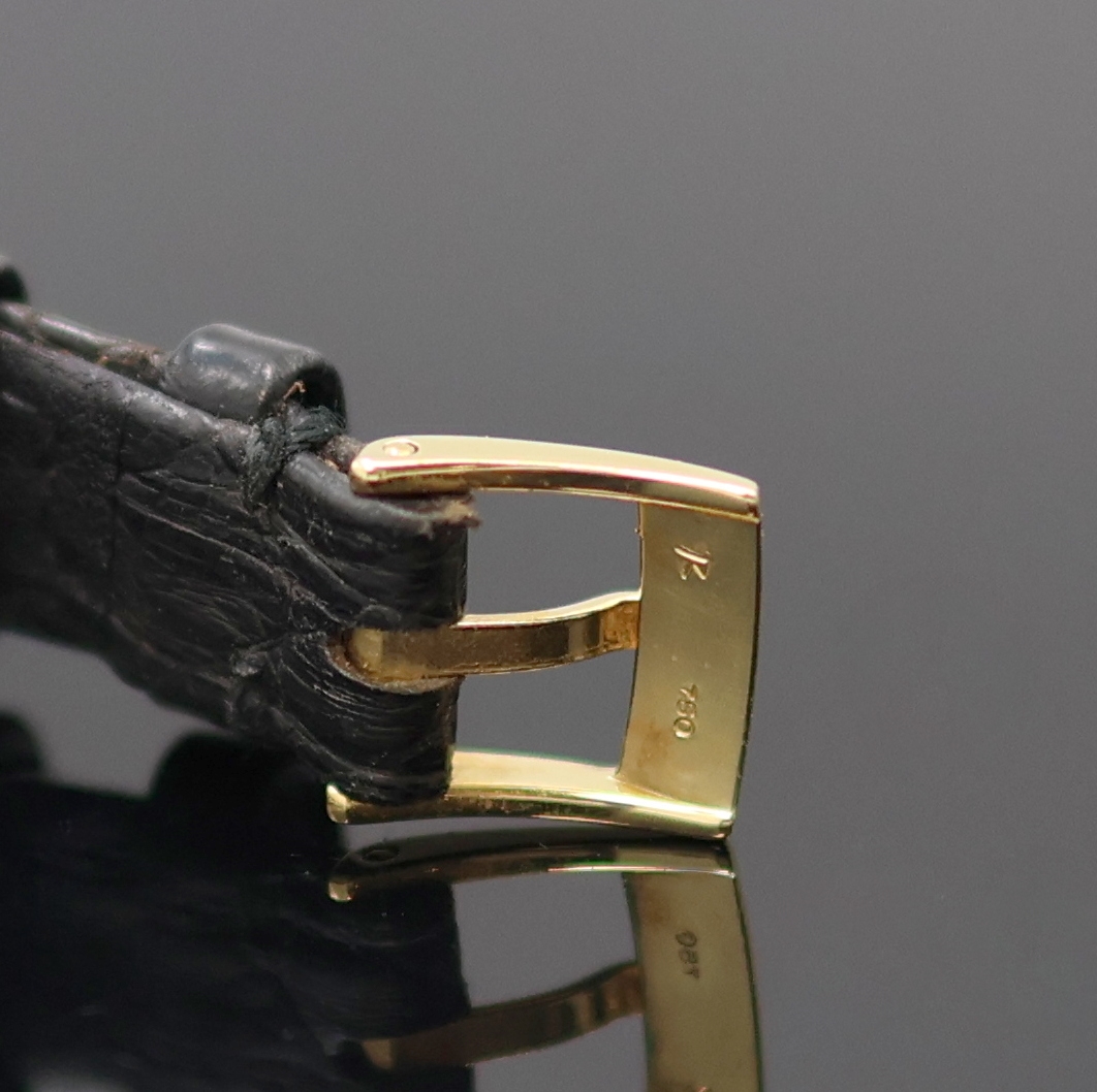 Detail d: VACHERON & CONSTANTIN Damenarmbanduhr in GG 750/000, Schweiz um 1970, Handaufzug, orig. Lederband m. GG 750/000 Dornschl., Boden aufgedr., silb. ...