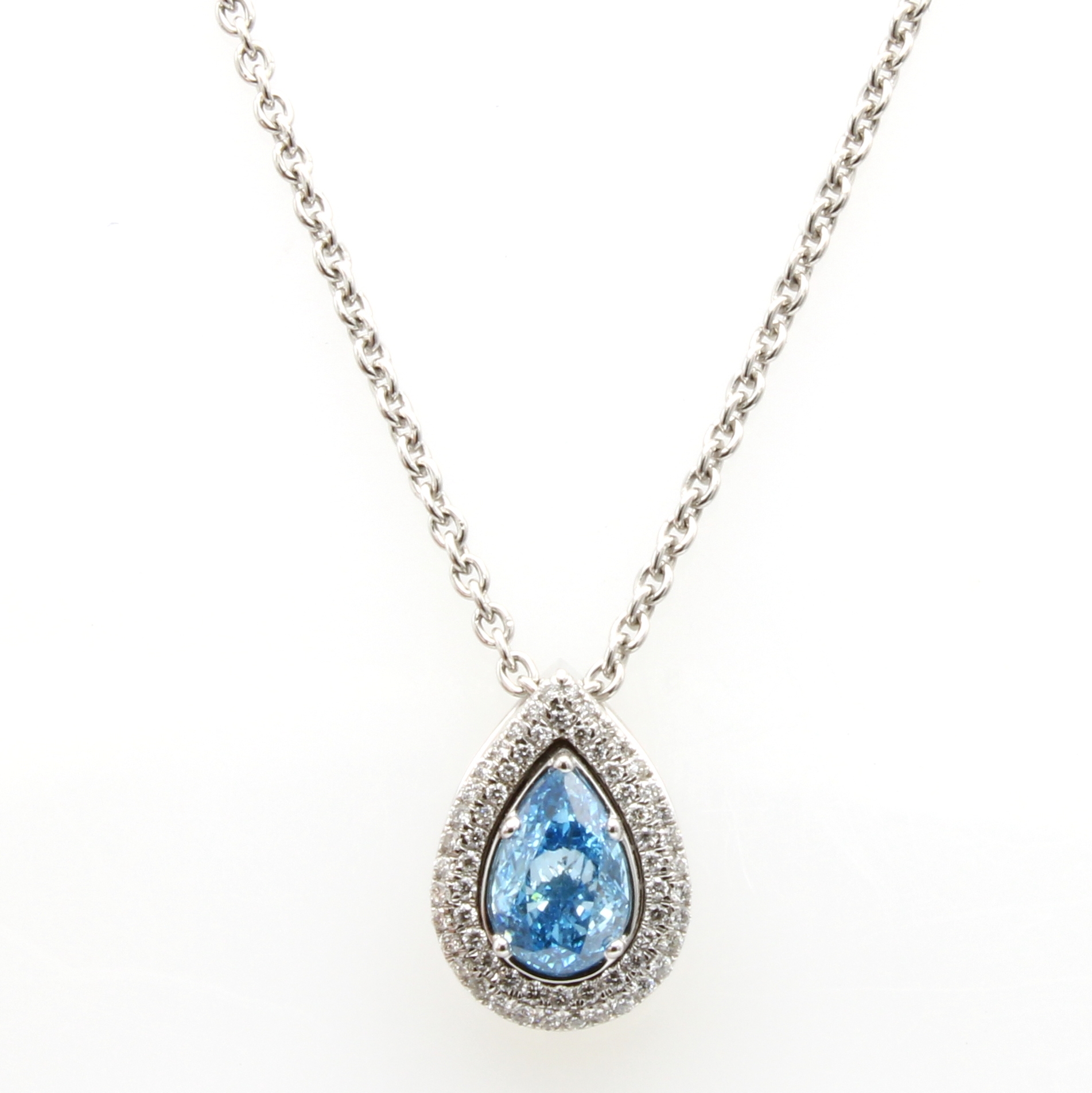 Image 27128877 - Anhänger mit Diamant und Brillanten an Kette, WG 750/000, Diamanttropfen ca. 1.01 ct ...