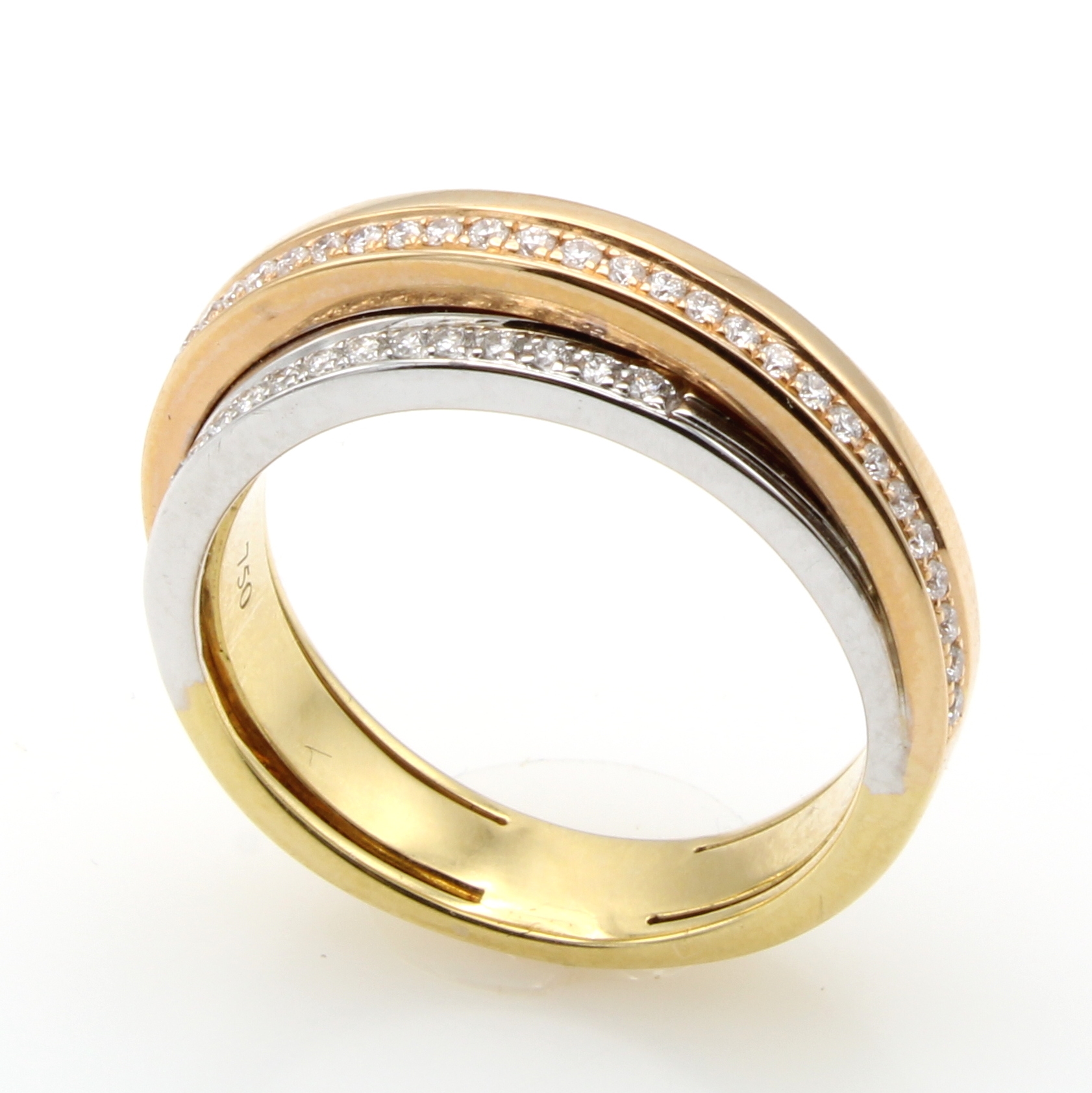 Image 27128882 - Ring mit Brillanten, WG/GG/RG 750/000, Brill. zus. ca. 0.32 ct feines Weiß/vs, RW ca.53 ...