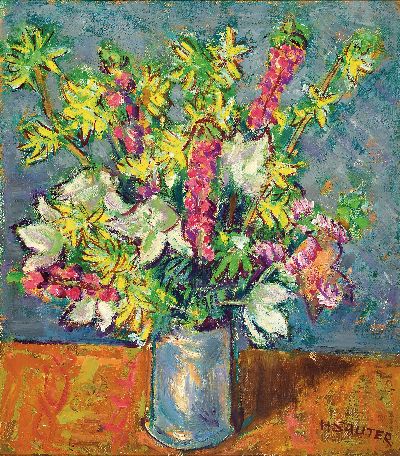 Image Hermann Sauter, 1891 Germersheim-1981 Landau, Blumen in zylindrischer Vase, Öl/Lwd, ...