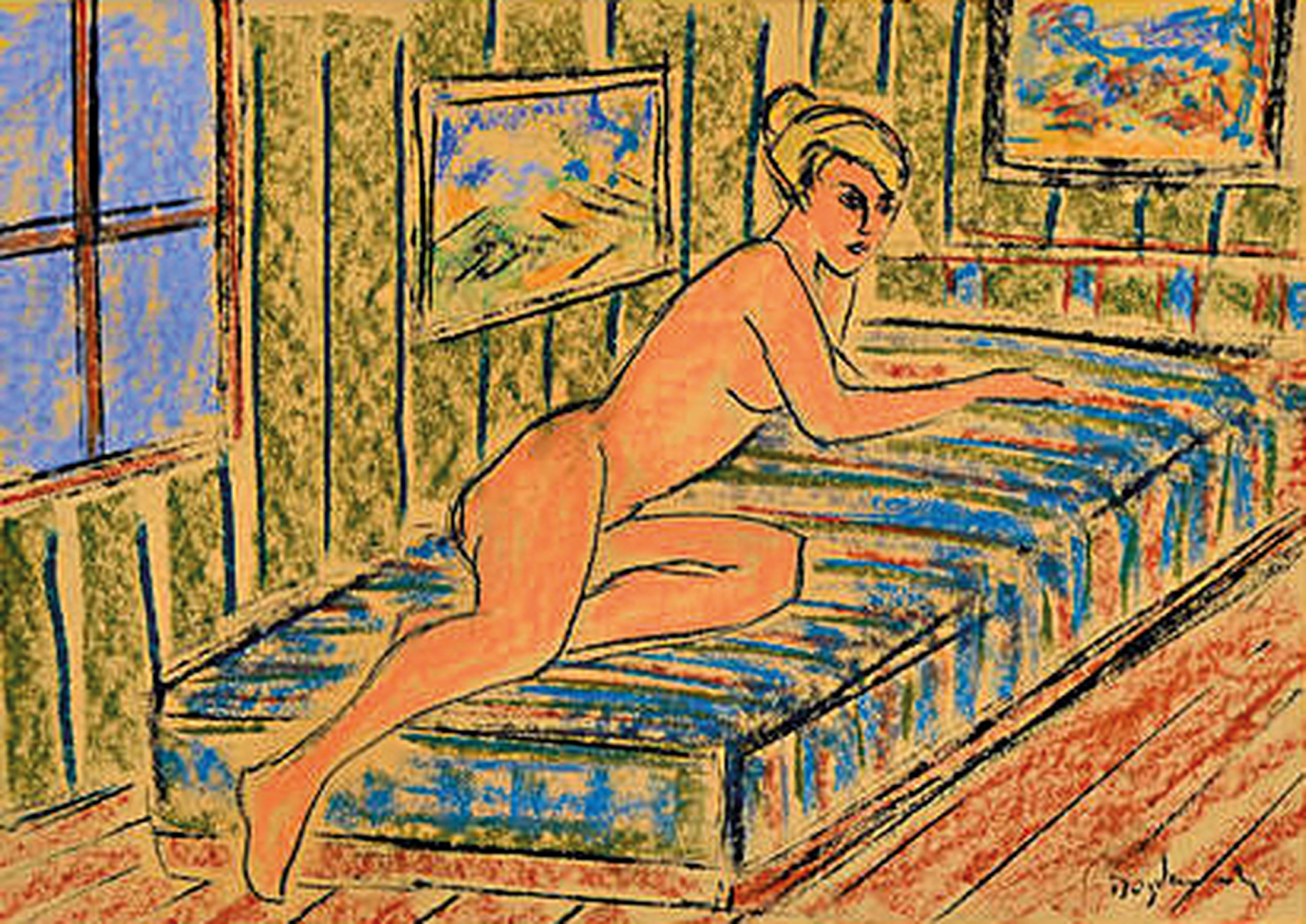 Image 27128900 - Borislav Bogdanovic, 1899 Ruma-1970 Scottsdale, liegender Akt, Mischtechnik auf Papier, ...