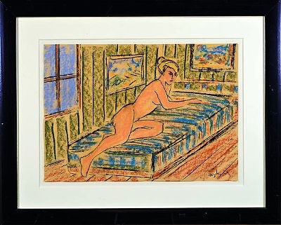 27128900k - Borislav Bogdanovic, 1899 Ruma-1970 Scottsdale, liegender Akt, Mischtechnik auf Papier, ...