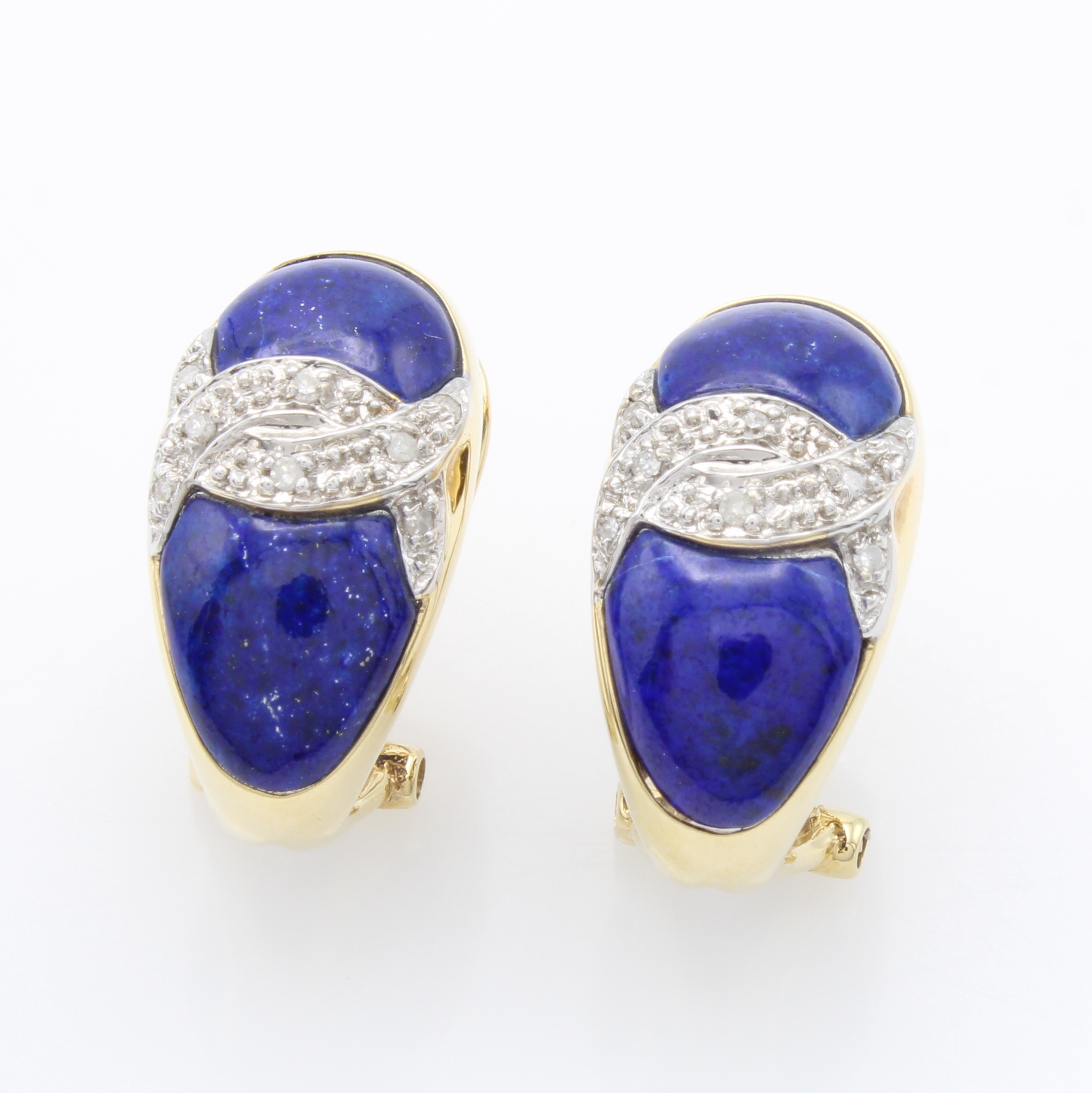 Image 27129256 - Paar Steckcreolen mit Lapislazuli und Brillanten, GG 585/000, Brill. verschlungen gef. ...