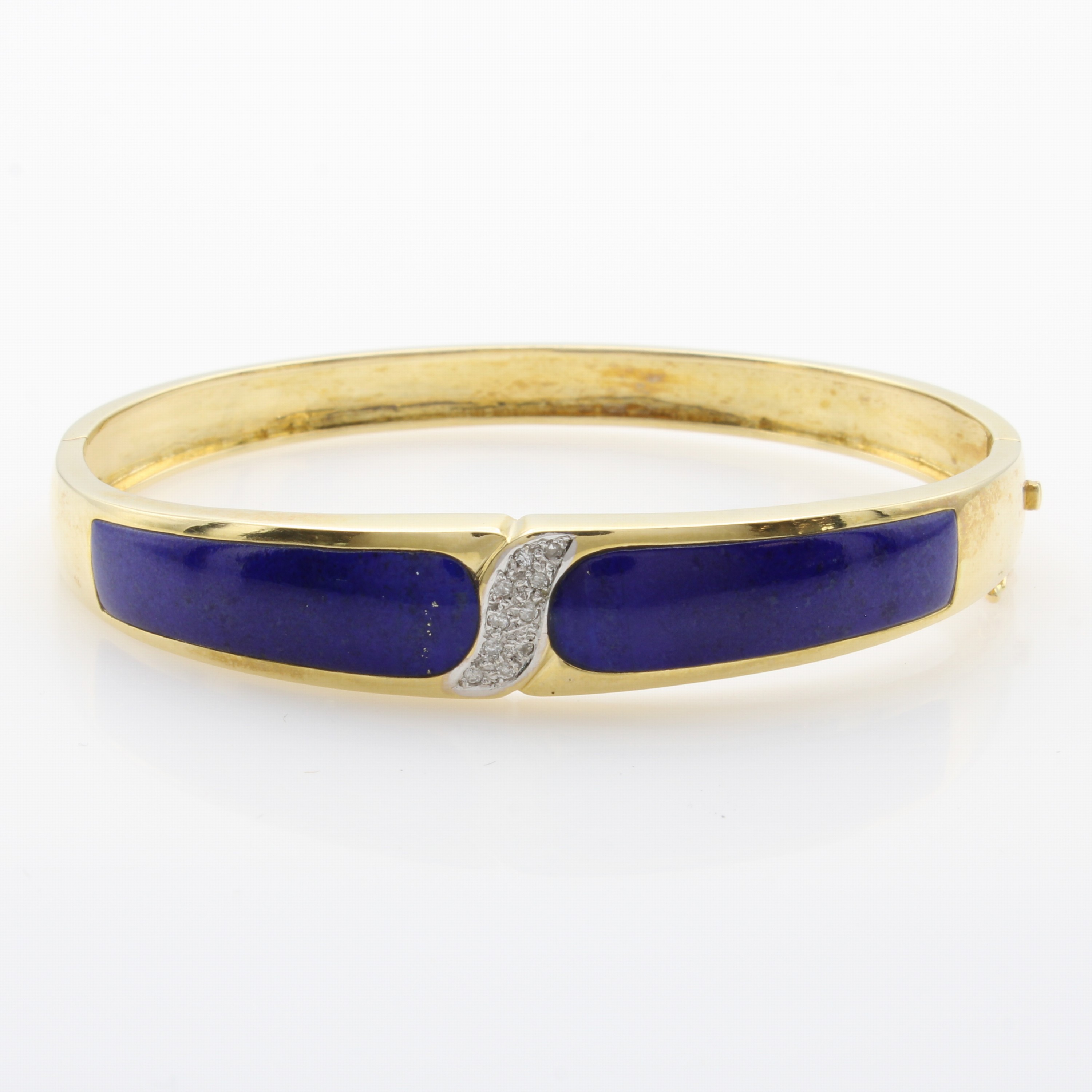 Image 27129257 - Armreif mit Lapislazuli und Brillanten, GG 585/000, Brill. mittig gef. zus. ca. 0.10 ct ...
