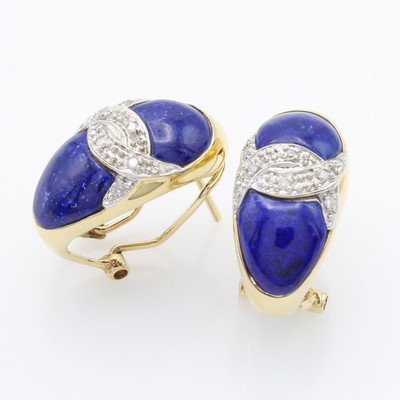 27129256a - Paar Steckcreolen mit Lapislazuli und Brillanten, GG 585/000, Brill. verschlungen gef. ...