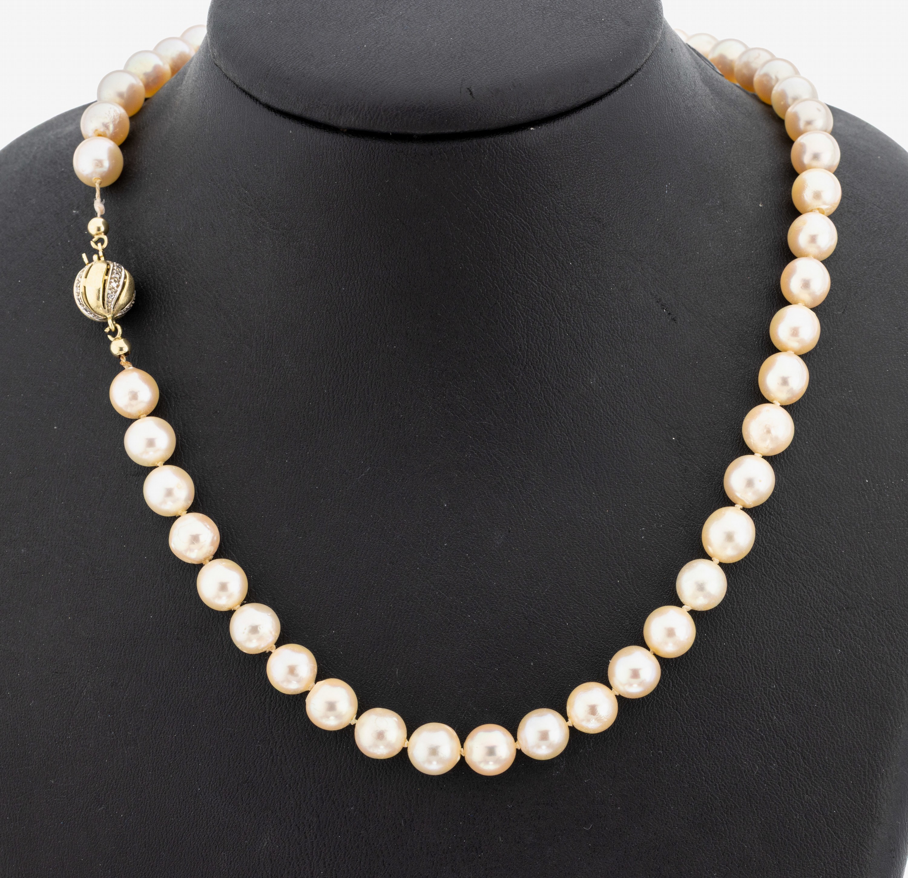 Image 27129894 - Perl-Collier mit 14 kt Gold Diamant-Schließe, GG/WG 585/000, Zuchtperlen, D. ca. ...