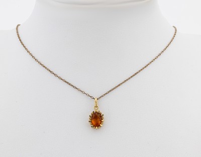 27129896a - 14 kt gold citrine-pendant , YG 585/000, oval bevelled citrine, nice colour, setting ...