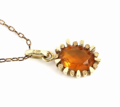 27129896b - 14 kt gold citrine-pendant , YG 585/000, oval bevelled citrine, nice colour, setting ...