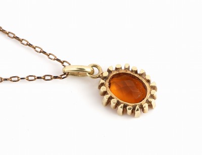 27129896c - 14 kt gold citrine-pendant , YG 585/000, oval bevelled citrine, nice colour, setting ...