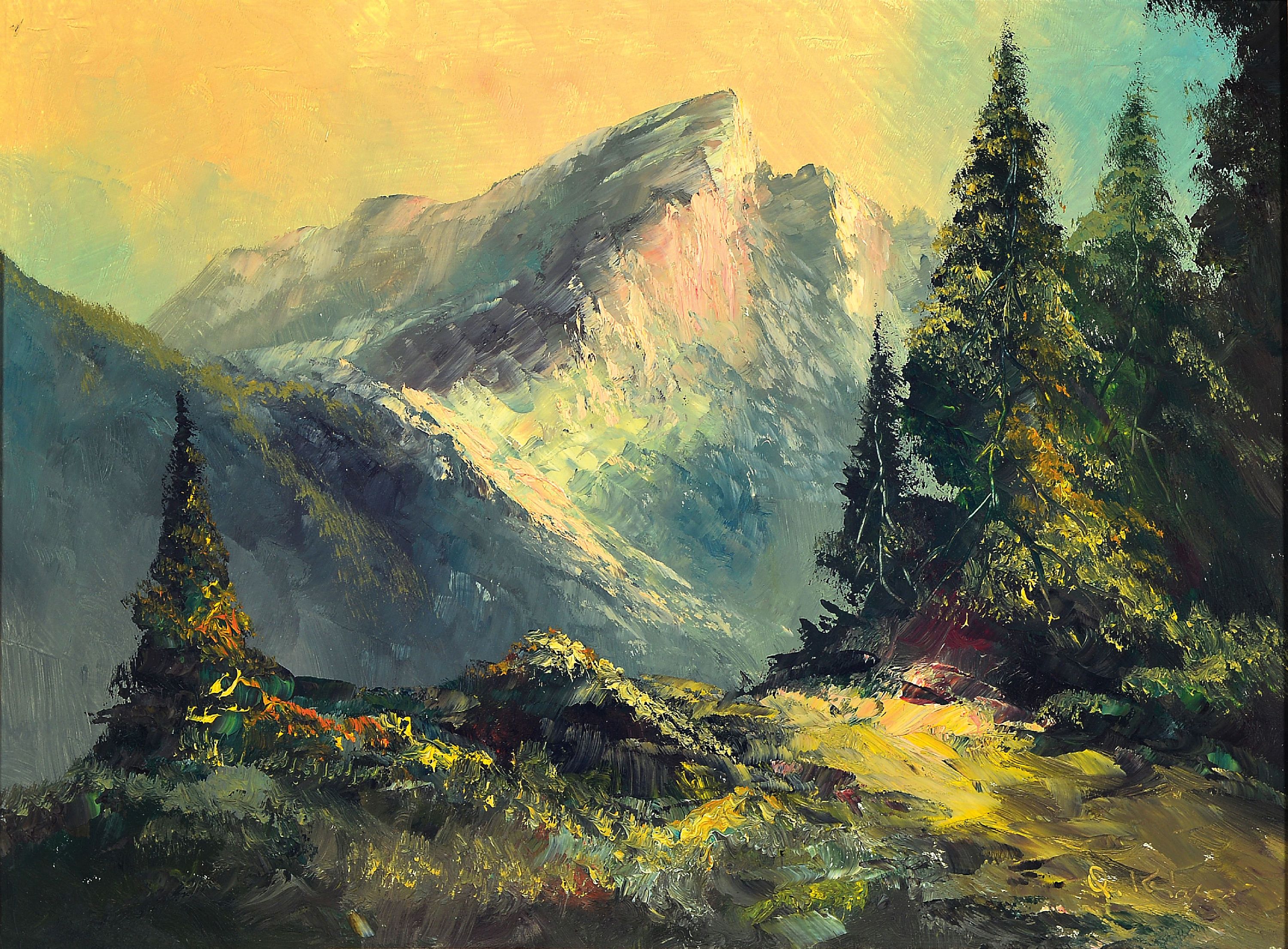 Image 27130047 - O. Krieger o.ä., Dekorationsmaler der 1960/70er-Jahre, Alpenlandschaft, rechts unten ...