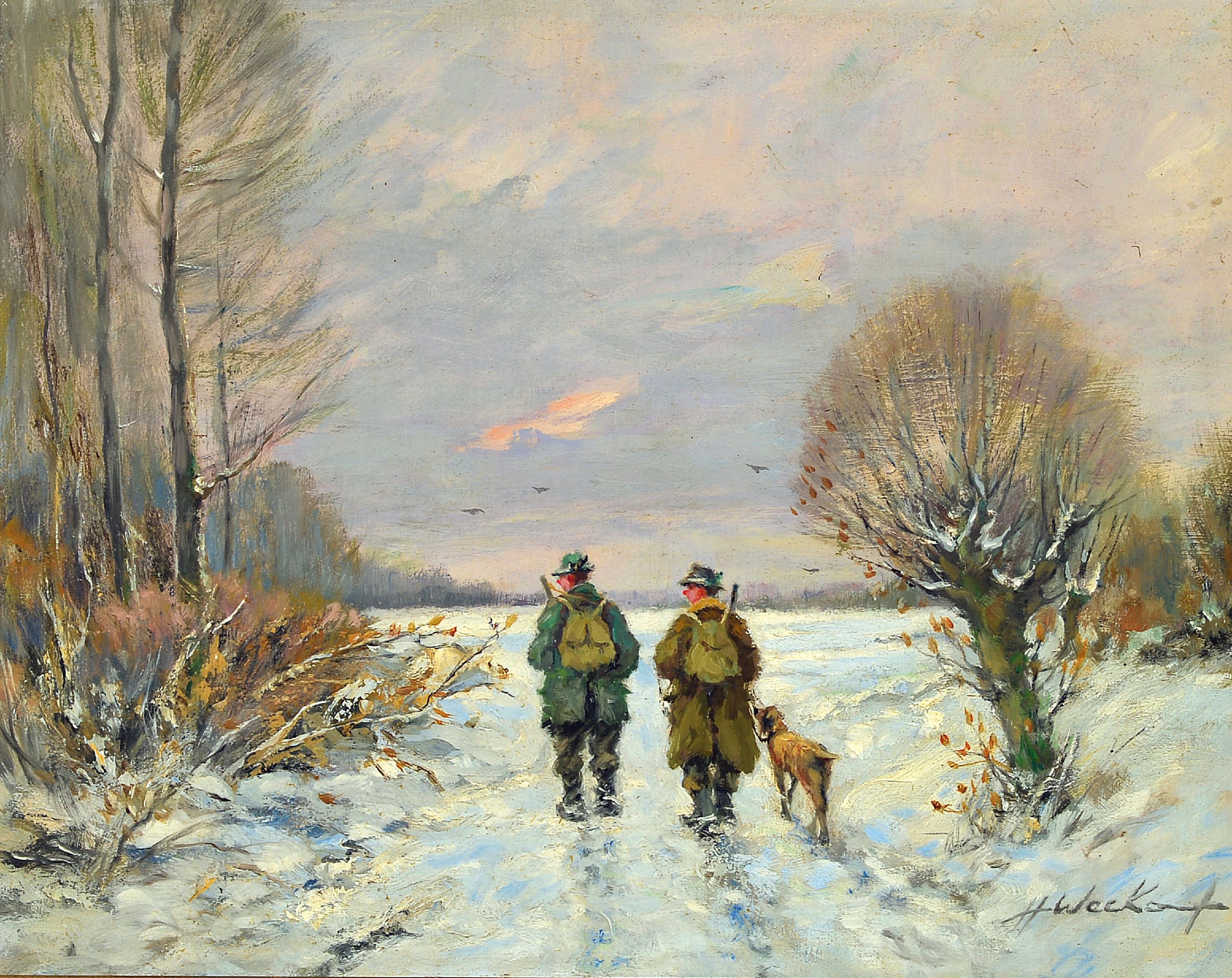Image 27130048 - Heinrich Weckauf, 1885-1963, Zwei Jäger in verschneiter Landschaft, rechts unten ...