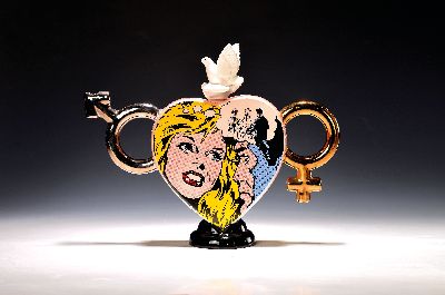 27130022k - Deckelvase, im Pop Art Stil, Design Cardew, Feinsteingut, bunt bedruckt, H. ca. 27cm ...
