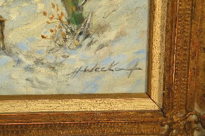 27130048a - Heinrich Weckauf, 1885-1963, Zwei Jäger in verschneiter Landschaft, rechts unten ...