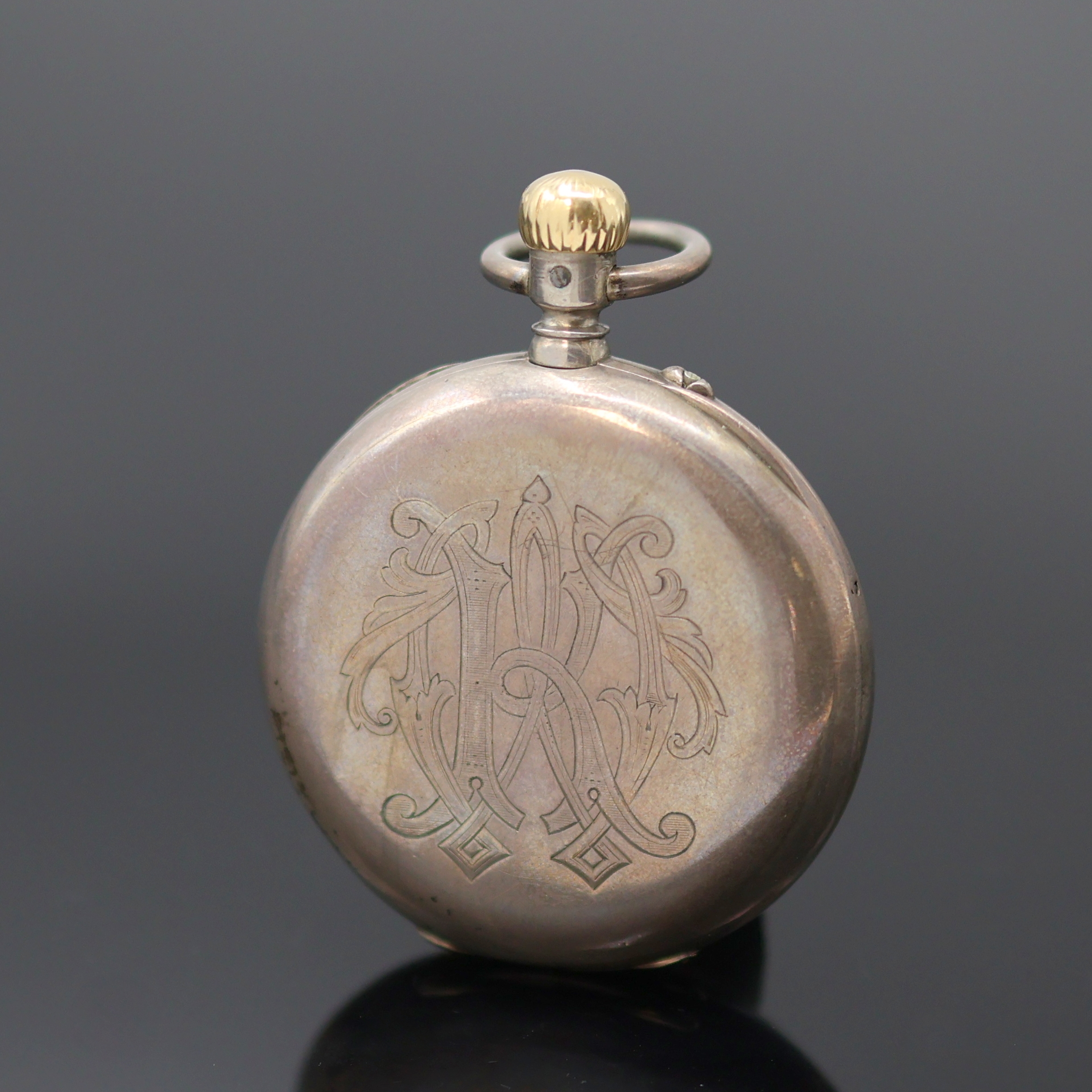 Detail a: A. LANGE & SÖHNE Herrentaschenuhr in Silber, Deutschland um 1880, glattes Geh. m. Goldscharnieren, rücks. Monogramm, Emailzifferbl. besch., kl. ...