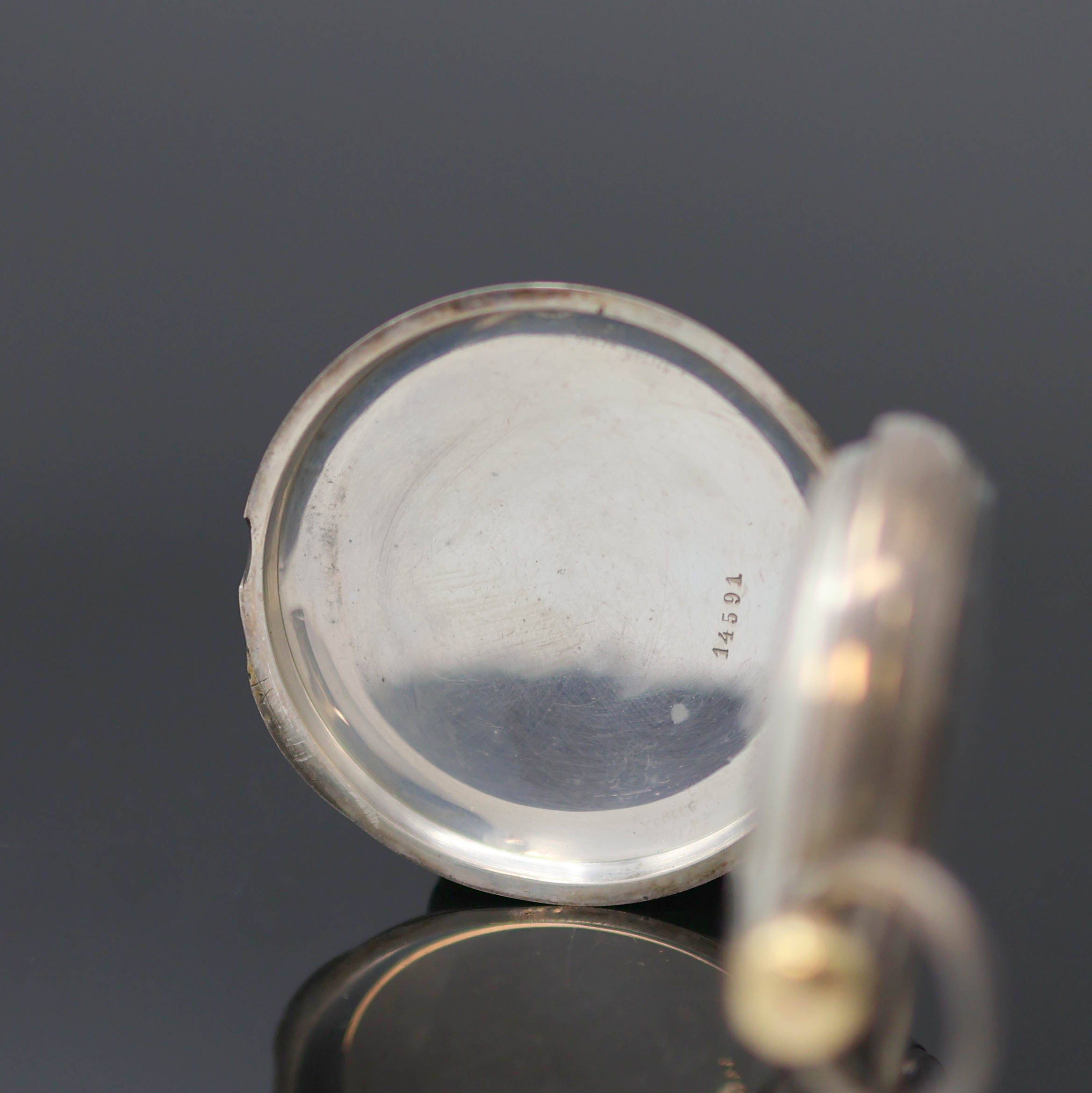 Detail b: A. LANGE & SÖHNE Herrentaschenuhr in Silber, Deutschland um 1880, glattes Geh. m. Goldscharnieren, rücks. Monogramm, Emailzifferbl. besch., kl. ...