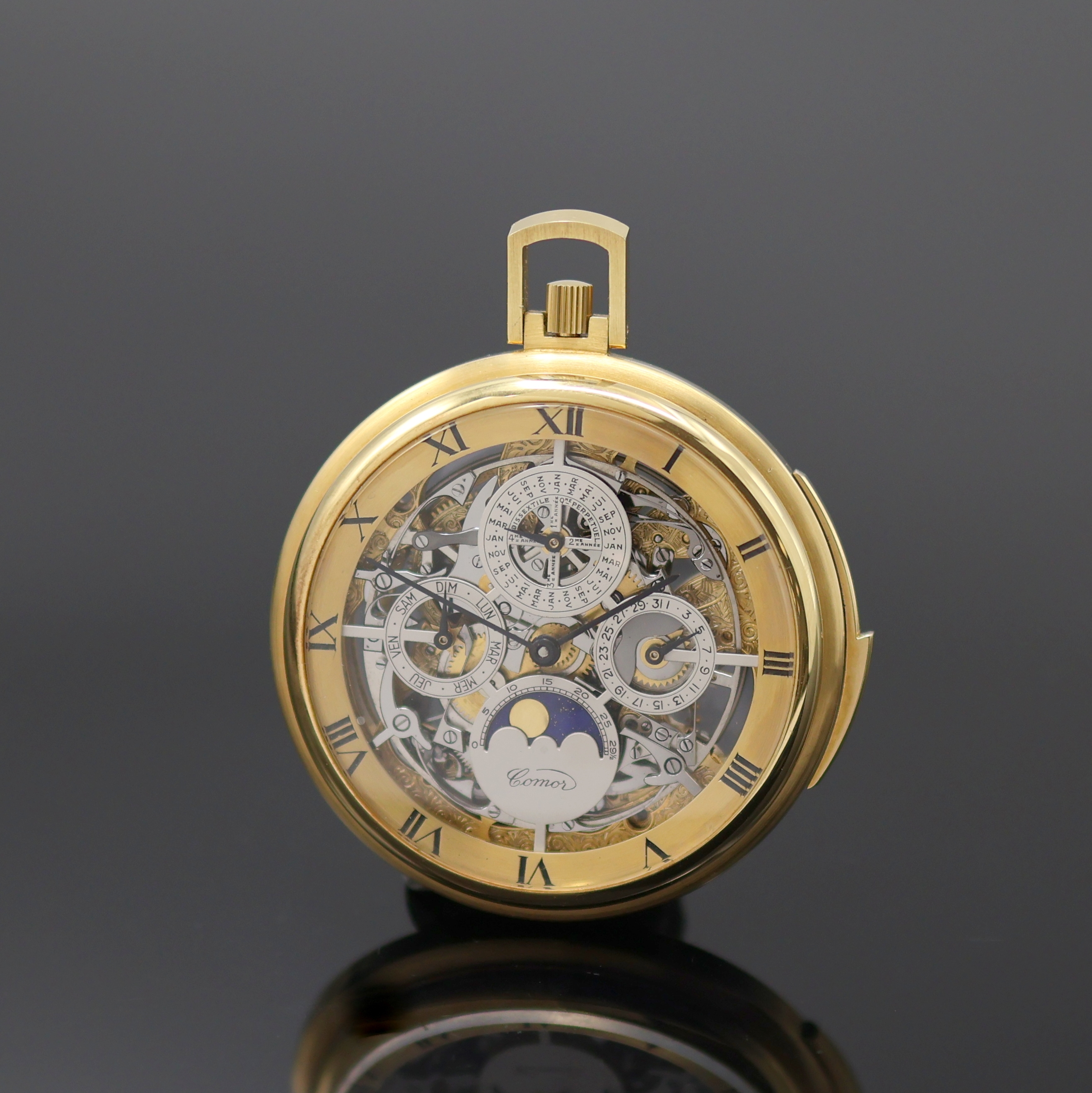 Image 27130111 - COMOR feine und seltene, skelettierte Taschenuhr m. ewigem Kalender und Minutenrepetition ...