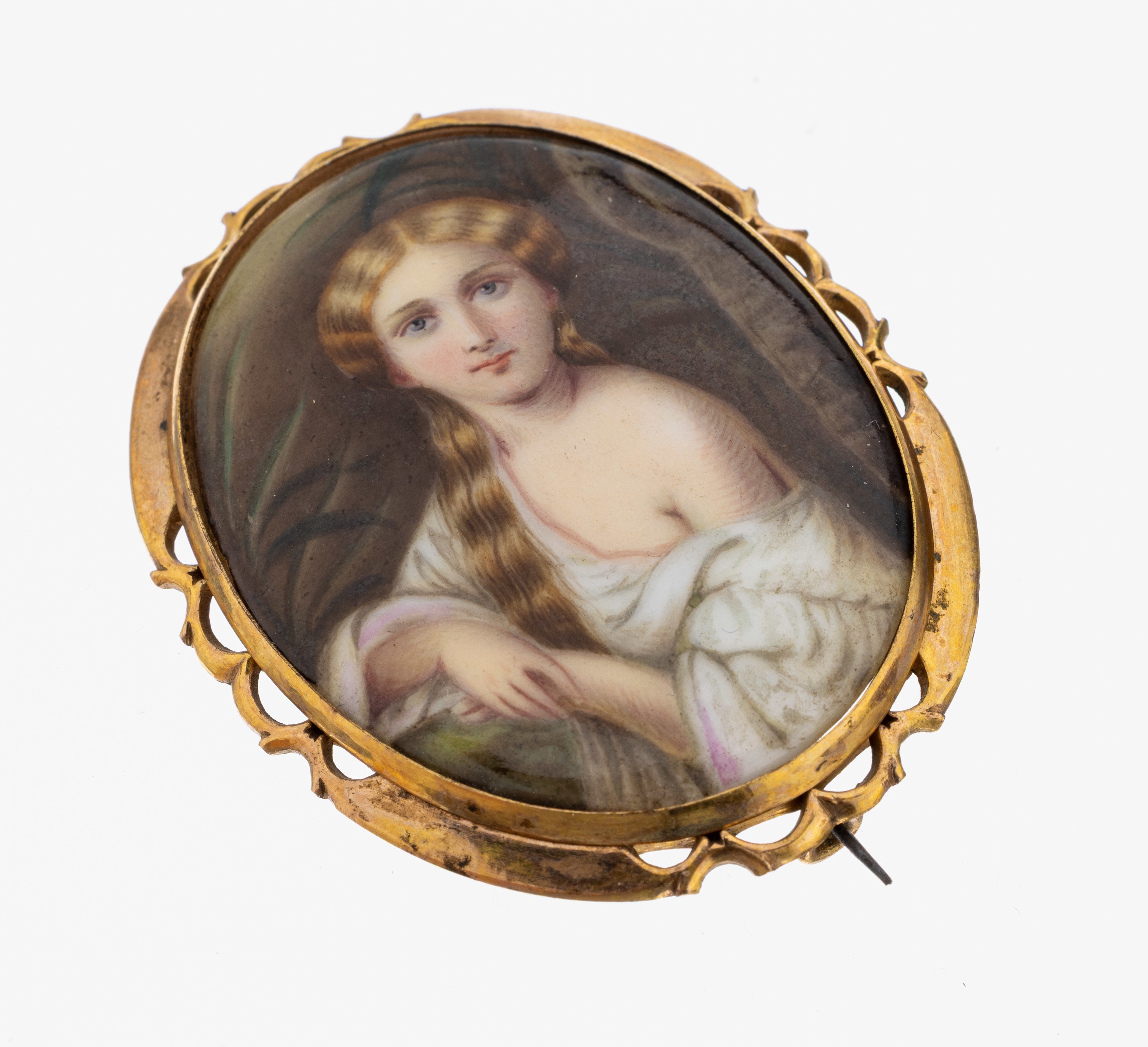 Image 27130197 - 8 kt Gold Miniaturmalerei-Brosche, um 1880- 1900, GG 333/000 gepr., ovale ...