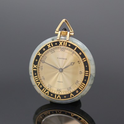 Image CARTIER seltene Taschenuhr in Moosachat mit Montierungen in GG 750/000, Schweiz / ...