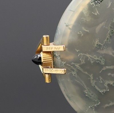 27130103d - CARTIER seltene Taschenuhr in Moosachat mit Montierungen in GG 750/000, Schweiz / ...