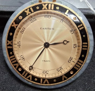 27130103h - CARTIER rare pocket watch in Moss agate with mountings in 18k yellow gold, Switzerland / ...