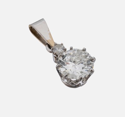 Image 18 kt Gold Brillant-Anhänger, WG 750/000, Brillant ca. 1.14 ct (grav.) Weiß/p1, ...