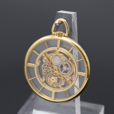 27130107b - COMOR fein skelettierte Taschenuhr in GG 750/000, Schweiz um 1990, Handaufzug, beids. ...