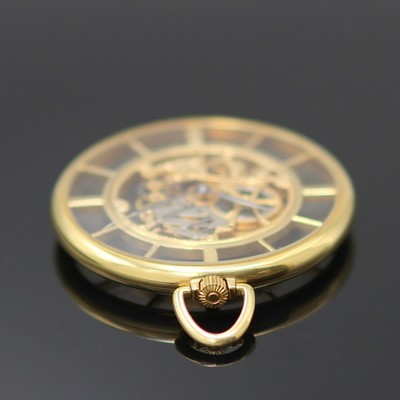 27130107d - COMOR fein skelettierte Taschenuhr in GG 750/000, Schweiz um 1990, Handaufzug, beids. ...