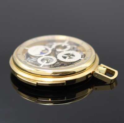 27130111c - COMOR feine und seltene, skelettierte Taschenuhr m. ewigem Kalender und Minutenrepetition ...