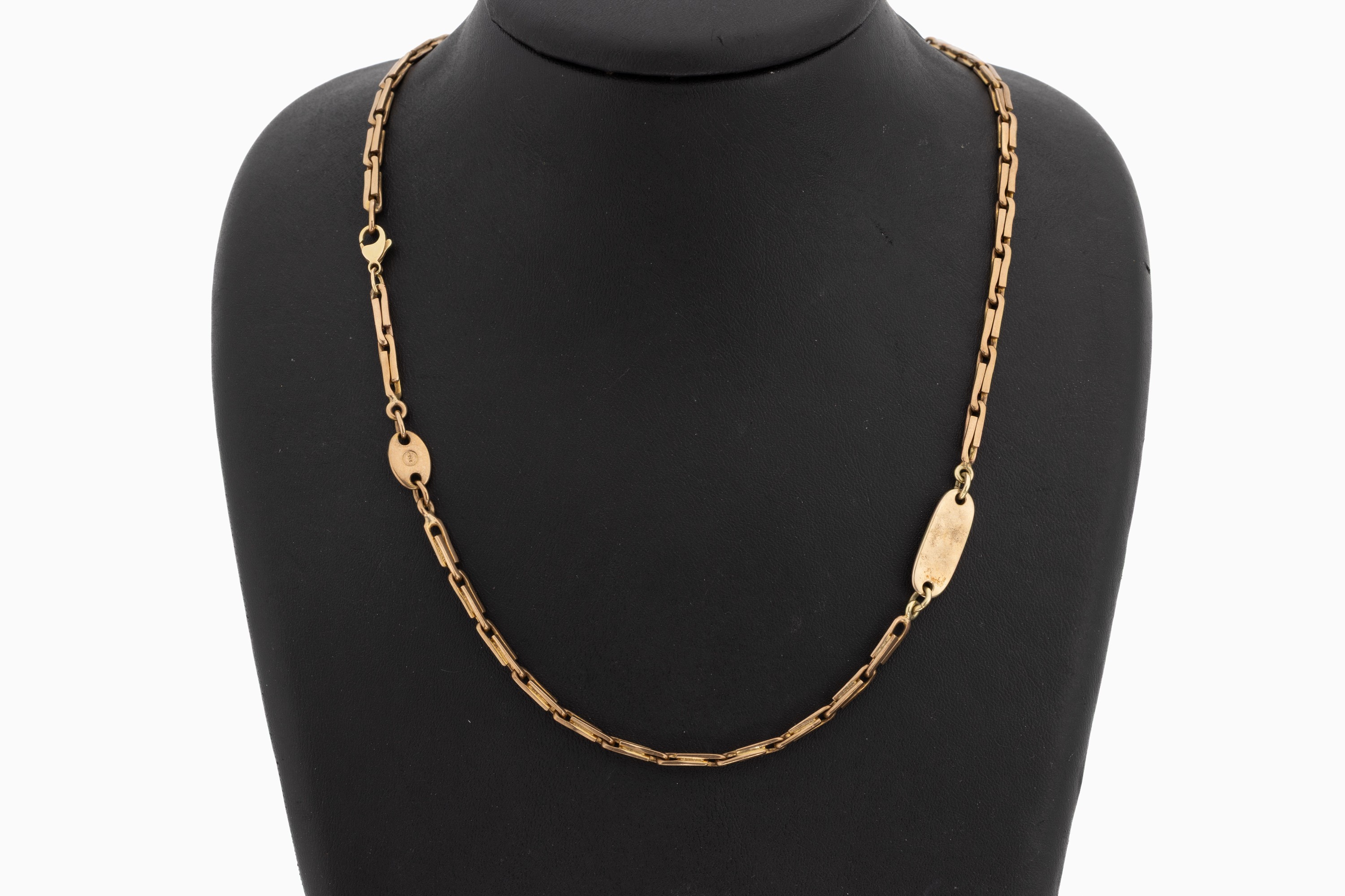 Image 27130252 - 8 kt Gold Collier, RG/GG 333/000, länglicheGlieder, freie GG Gravurplatte, L. ca. 54 ...