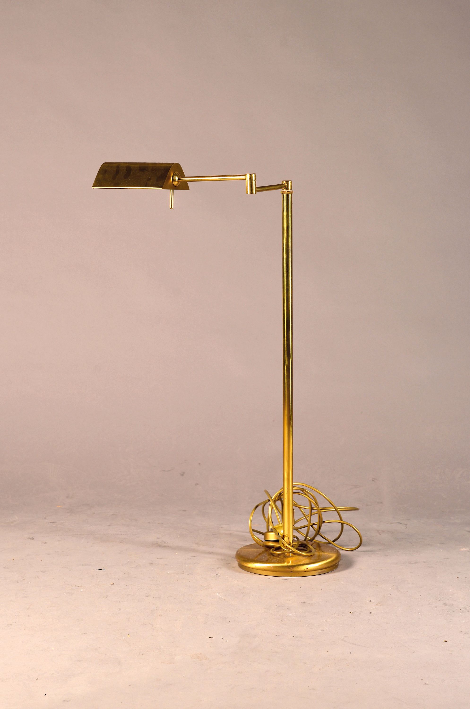 Image 27130293 - Floor lamp, 1980s, brass, with swiveling lamp,electrification not tested, height approx. ...