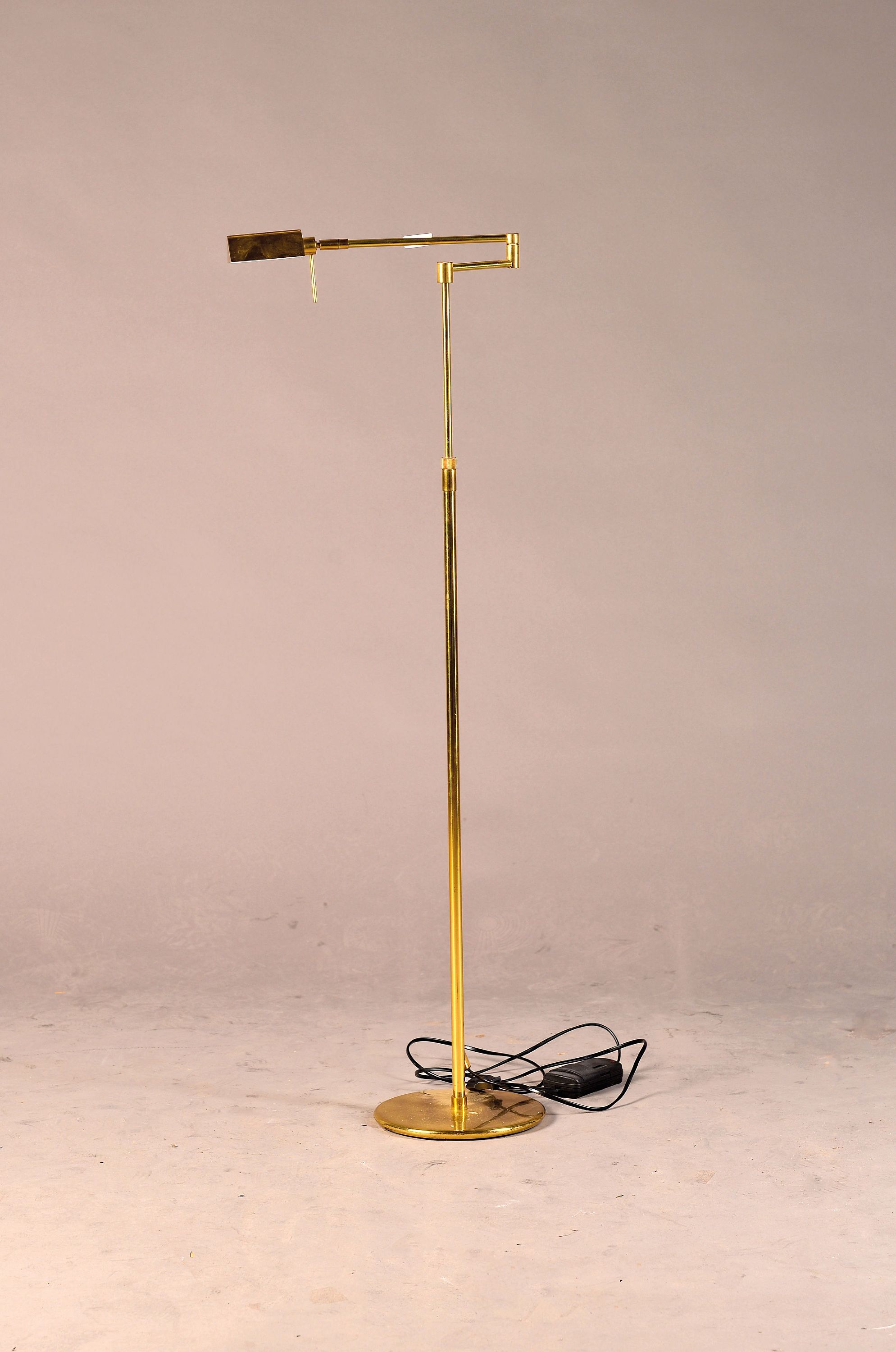 Image 27130297 - Floor lamp, 1980s, brass, with swiveling lamp,electrification not tested, height approx. ...