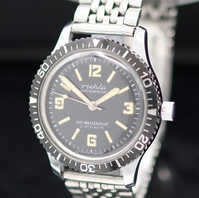 27130268a - RUHLA Taucherarmbanduhr, Handaufzug, Deutschland um 1960, verchr. Geh., Stahlboden ...