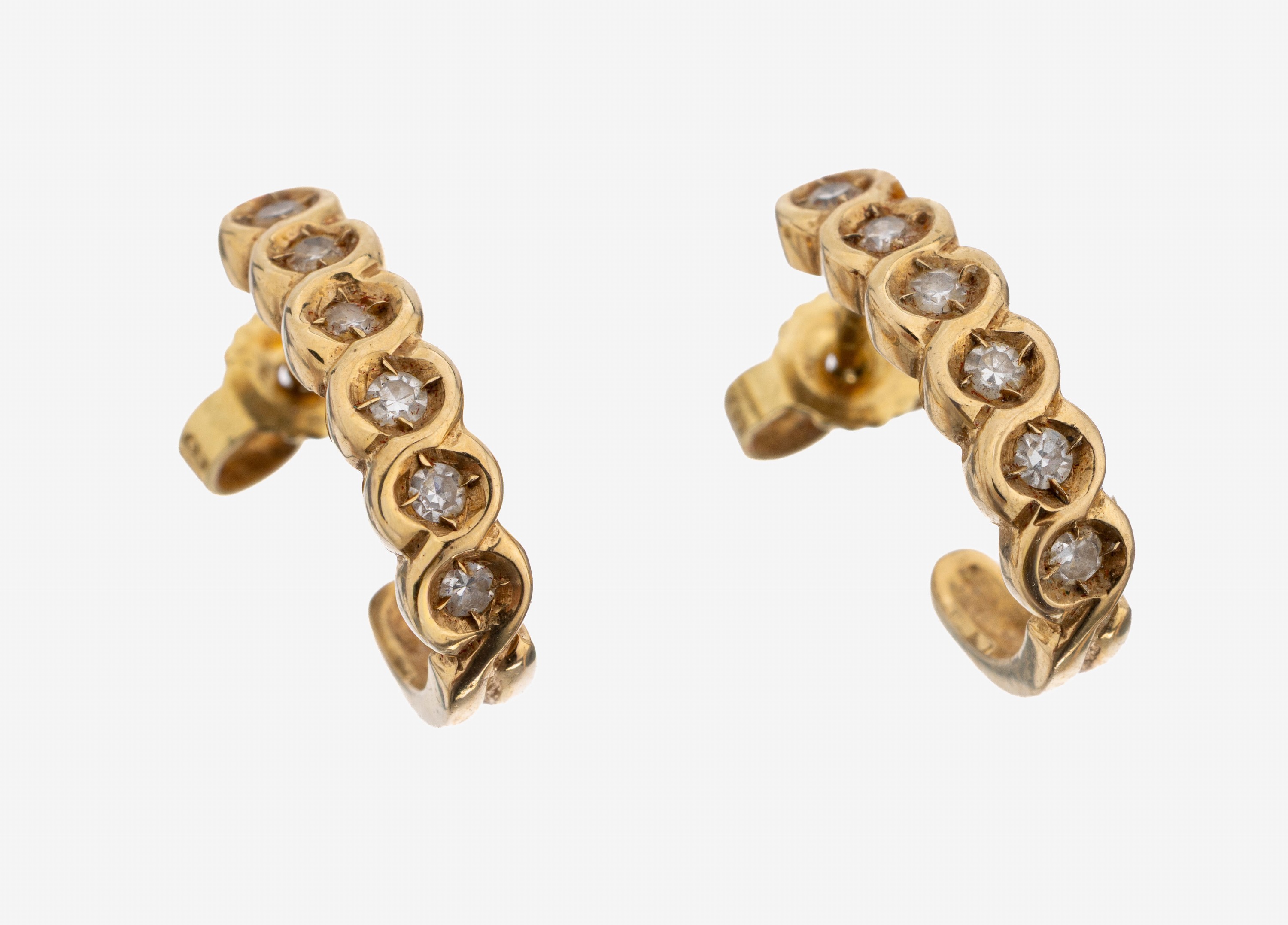 Image 27130336 - Paar 14 kt Gold Diamant-Ohrcreolen, GG 585/000, 12 8/8-Diamanten zus. ca. 0.18 ct ...