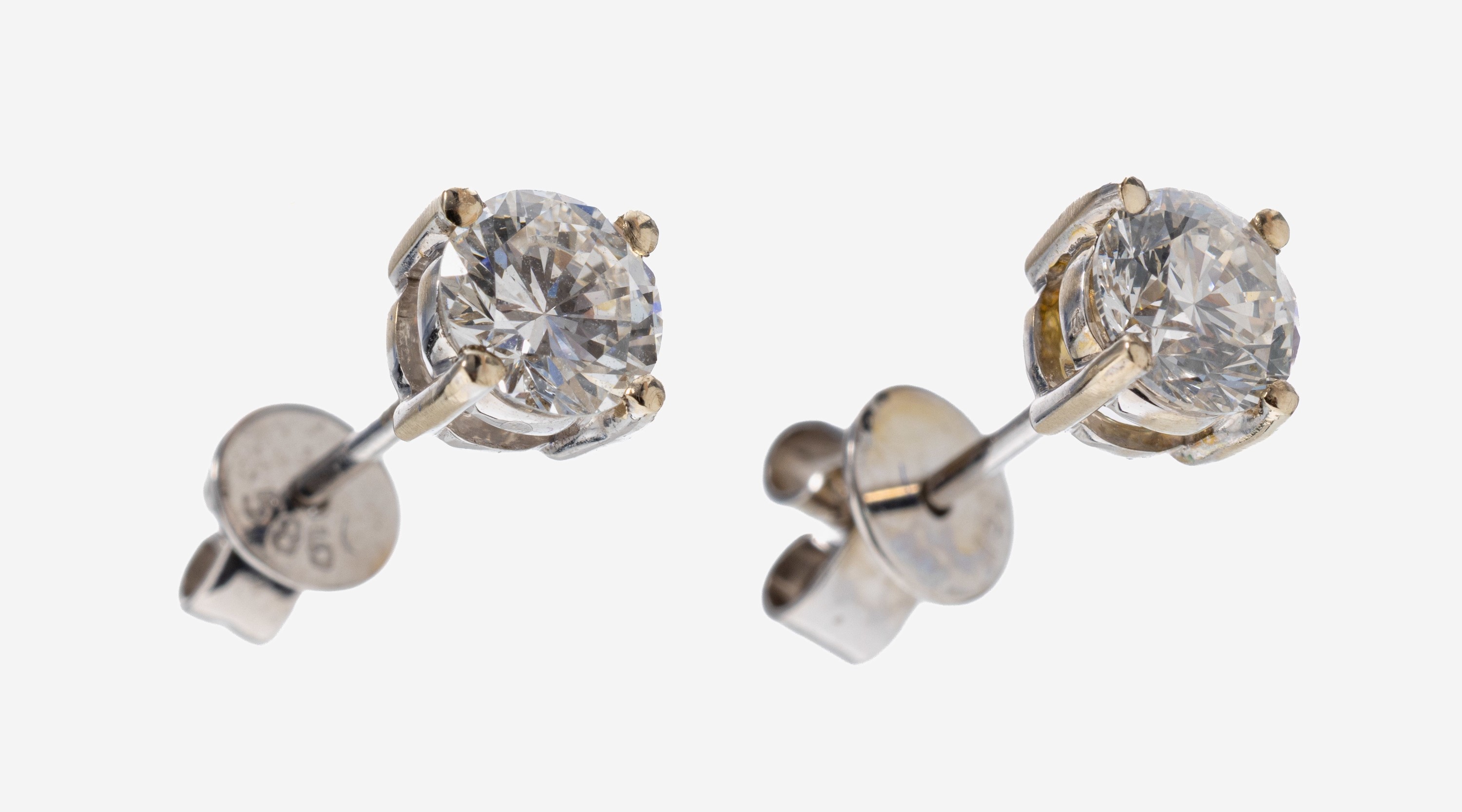Image 27130342 - Paar 14 kt Gold Brillant-Ohrstecker, WG 585/000, 2 Brillanten zus. ca. 1.01 ct Weiß- ...