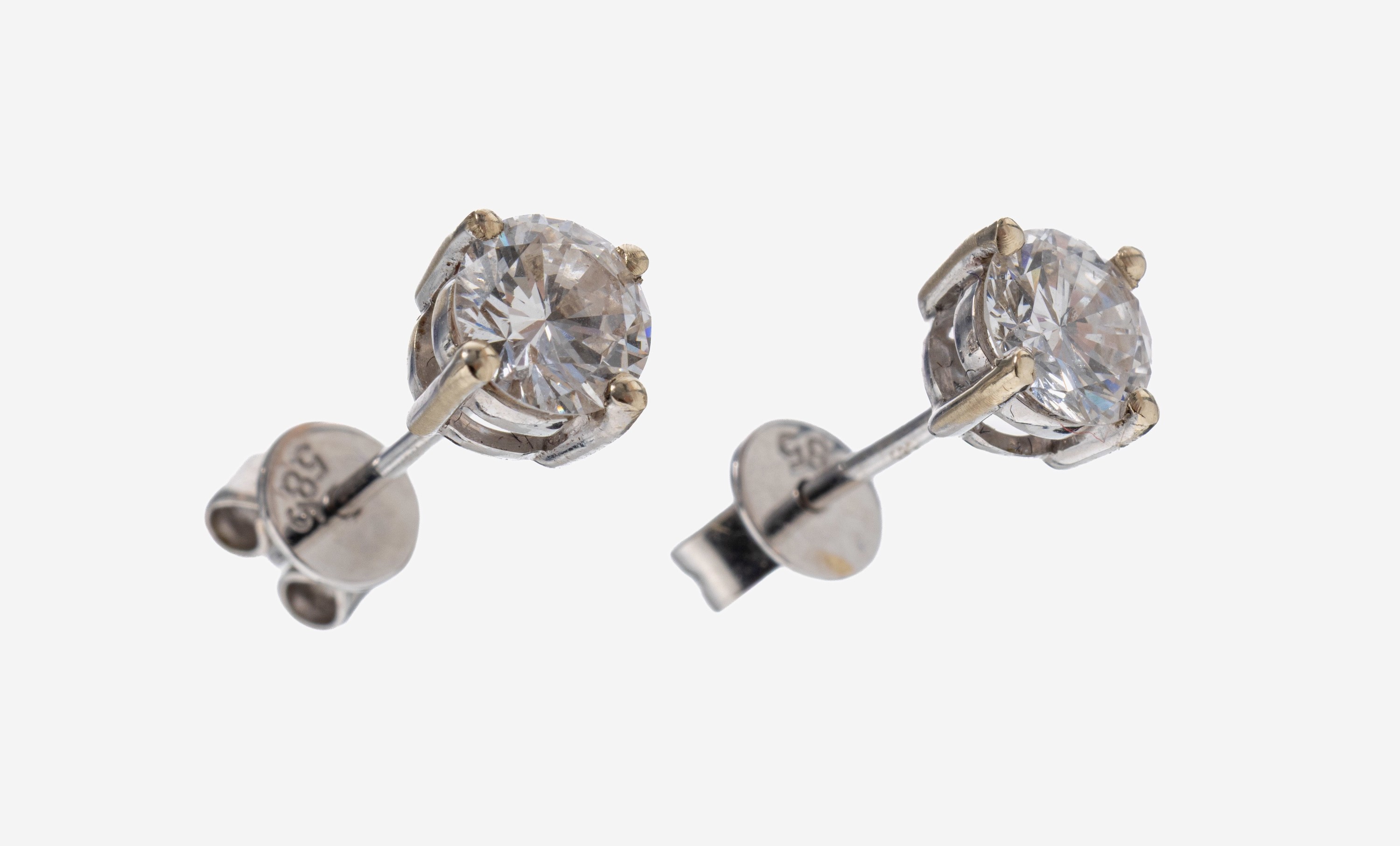 Image 27130371 - Paar 14 kt Gold Brillant-Ohrstecker, WG 585/000, 2 Brillanten zus. ca. 0.86 ct Weiß/si