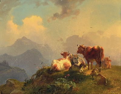 Image Rudolf Swoboda, 1819-1859 Wien, Ziegen und Rinder in alpiner Hochgebirgslandschaft, ...