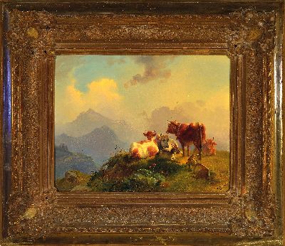 27130356k - Rudolf Swoboda, 1819-1859 Wien, Ziegen und Rinder in alpiner Hochgebirgslandschaft, ...