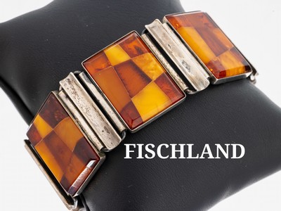 Image FISCHLAND Bernstein-Armband, 835er Silber, 6 Glieder mit Bernstein-Mosaik, L. ca. 18.5 ...