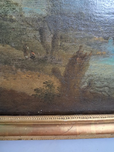 27130385d - Unbekannter Künstler des 18.Jh., Flusslandschaft mit Figurenstaffage und der Kulisse ...