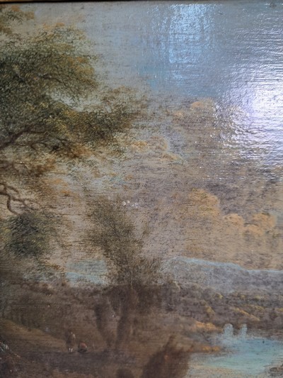 27130385f - Unbekannter Künstler des 18.Jh., Flusslandschaft mit Figurenstaffage und der Kulisse ...