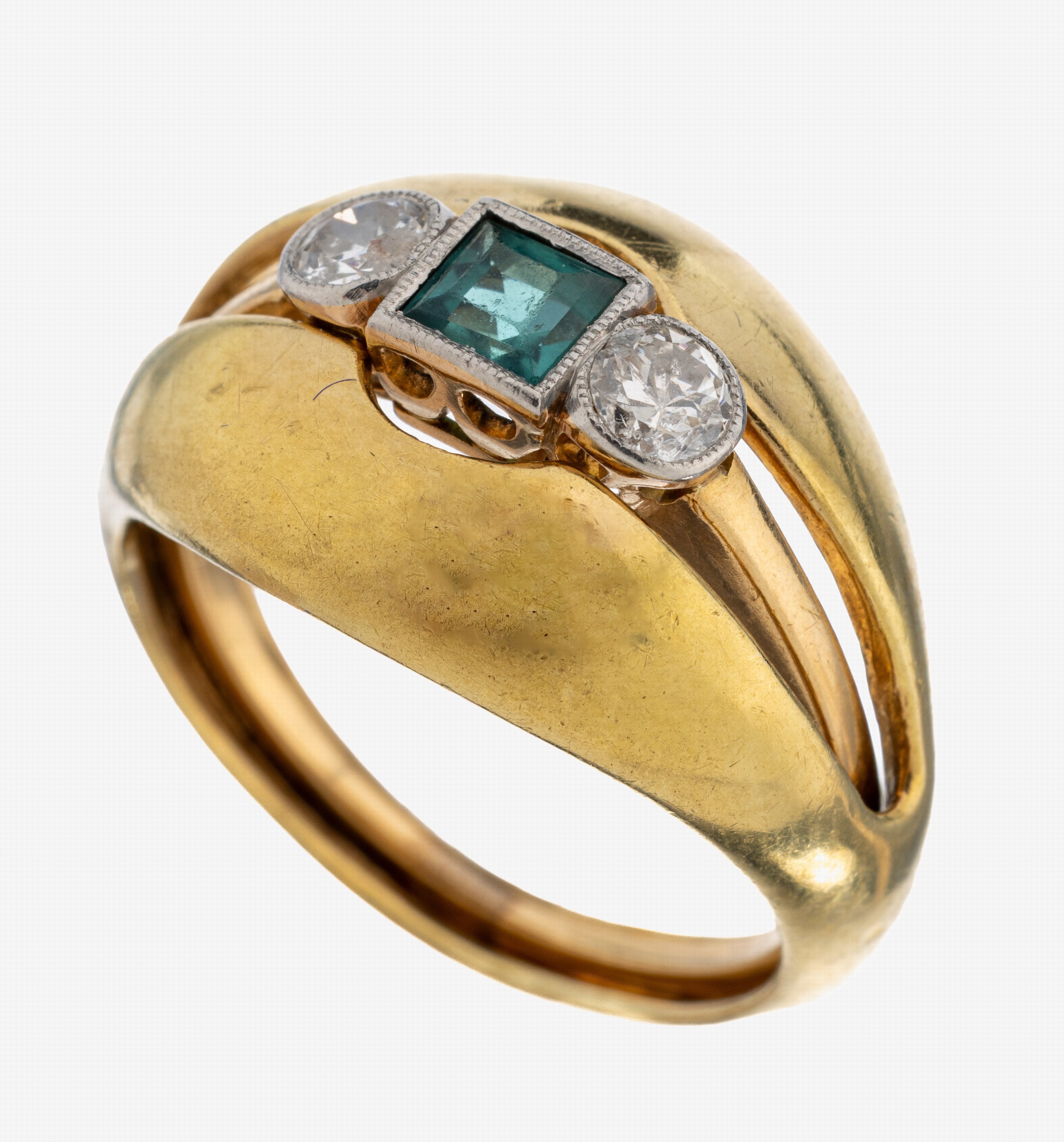 Image 27130419 - 18 kt Gold Turmalin-Diamant-Ring, GG/WG 750/000 gepr., Mittelring wohl um 1900-10, ...