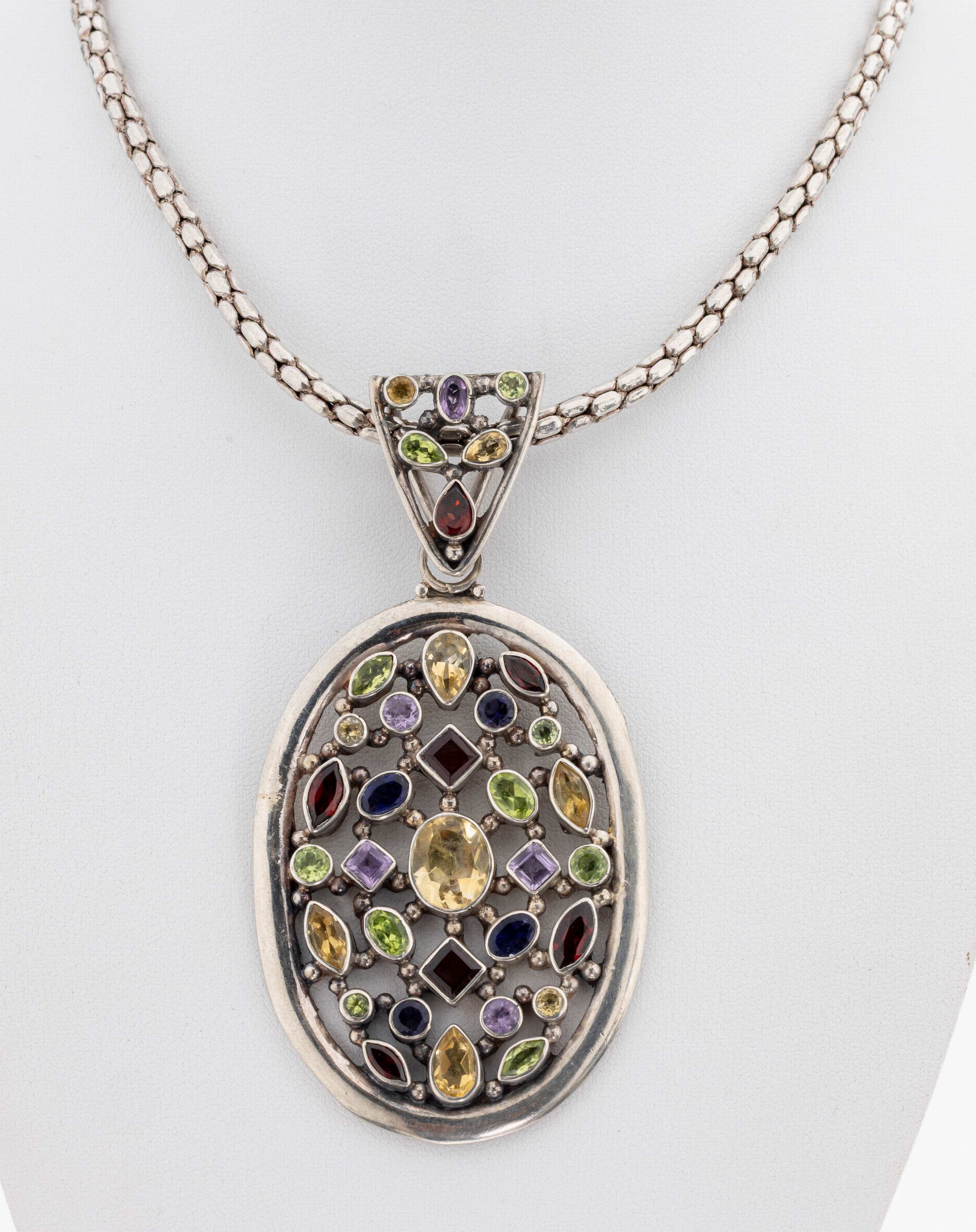 Image 27130422 - Farbstein-Anhänger, Silber gepr., facett. Farbsteine, u.a. Peridots, Amethyste, ...
