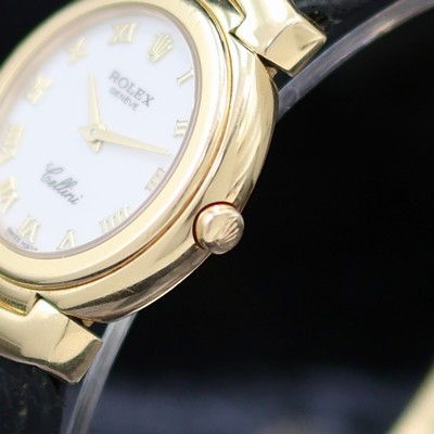 27130409c - ROLEX Damenarmbanduhr Serie Cellini Referenz 6621/8, LC 100, GG 750/000 inkl. Lederband ...